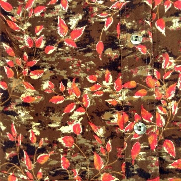 Vintage Women's Button-Up Short Jacket Size Large Lightweight Brown Red Leaves - Picture 3 of 6